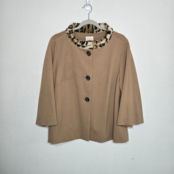 Chico's Women's Swing Jacket With Faux Fur Collar. Size 2. - Picture 1 of 6